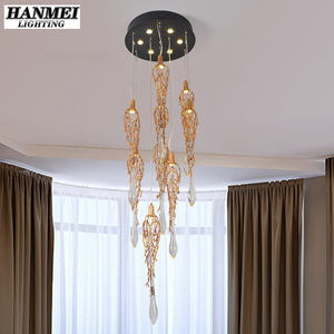 Modern Art Copper <b>Chandelier</b> Large Brass <b>Crystal</b> Ceiling Pendant for Villa Staircase Easy Hanging Installation HM-GG-6016 Hangin - Product Image 2