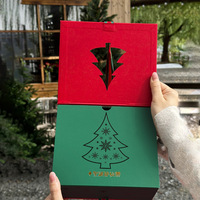 Caja de Regalo Navideña con Diseño de Doble Apertura, Patrón de Árbol Rojo y Verde, Cartón Duro de Lujo para Envolver Regalos Navideños