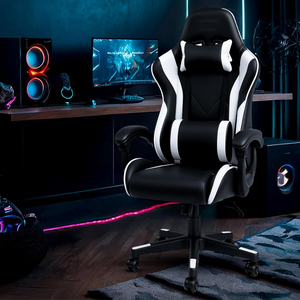 Chaise de jeu inclinable colorée, chaise de jeu RGB avec lumières et haut-parleurs, chaise de course Predator en cuir PU avec repose-pieds - Product Image 5