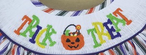 Conjunto de pantalones cortos morados con mangas con volantes y rayas verticales coloridas para niña, disfraz de Halloween - Product Image 6