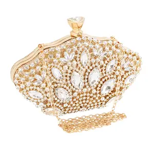 JIANUO 골드 컬러 럭셔리 쉘 가방 저녁 가방 여성 패션 다이아몬드 쉘 클러치 가방