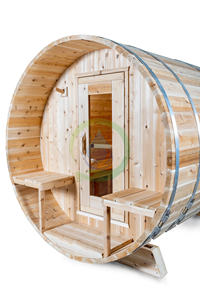 Salle de sauna à vapeur en bois pour 6 personnes, cèdre/pin purement rouge de l'Ouest canadien, sauna tonneau extérieur avec cuisinière électrique - Product Image 3