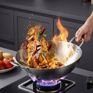 <span class=keywords><strong>Wok</strong></span> Grande <span class=keywords><strong>de</strong></span> Acero Inoxidable <span class=keywords><strong>de</strong></span> 34/36/38/40 cm, <span class=keywords><strong>Wok</strong></span> Antiadherente <span class=keywords><strong>de</strong></span> Acero Inoxidable para Gas con Dos Asas - Product Image 4