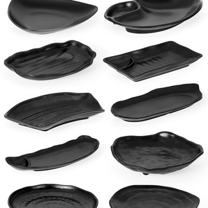 Assiettes en mélamine noires de forme irrégulière, petits plats pour hôtels, cafés, salons de thé, design uni - Product Image 1