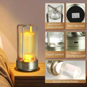 مصباح طاولة كريستالي قابل لإعادة الشحن مصباح لاسلكي 3 ألوان بطارية قابلة للإضاءة تعمل بالطاقة مصباح مكتب صغير لغرفة النوم بار مطعم - Product Image 3
