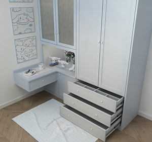 Ensemble de garde-robe pour chambre d'enfant sur le thème de Cinnamoroll 2026 avec porte en verre et bureau intégré - Product Image 2