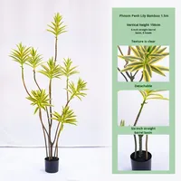Dekorasi Dalam & Luar Ruangan Pohon Bambu Lily Berpinggiran Emas Simulasi Tanaman Bambu Emas Buatan untuk Hiasan Hijau