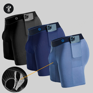 High Support Custom Logo Solid Color Elastic Waistband <b>Polyester</b> Spandex Sport Men Underwear <b>Boxer</b> Briefs with Side Pocket - Product Image 2