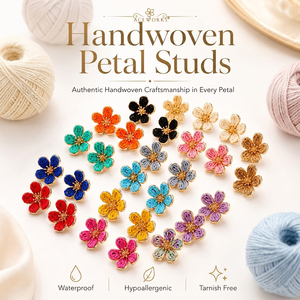Handwoven Flower <b>Studs</b> | Raffia Braided Petal 18K PVD Gold Stainless Steel Base <b>Earrings</b> | Waterproof Hypoallergenic & Durable - Product Image 1