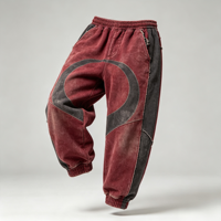 Pantalon de jogging vintage délavé effet soleil pour homme, avec patchwork circulaire, streetwear, pantalon de survêtement épais pour tenue urbaine