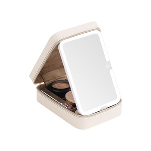 Bolsa de cosméticos Qihui con espejo, estuche de maquillaje de PU de gran capacidad para mujer, forma de cubo para almacenamiento de viaje, color negro - Product Image 4