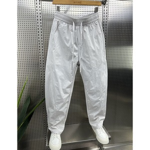 Men's Breathable Elastic Waist Straight Leg <b>Linen</b>/Cotton Canvas Casual Leisure Wear Summer White Pants - Product Image 1