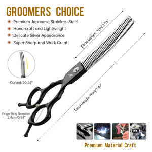 Tijeras de Entresacar para Mascotas de Acero Inoxidable con Hoja Curva de Dientes Tipo Espina de Pescado, Mango Estilo Medon de 6.5 Pulgadas, Color Negro - Product Image 3