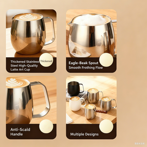 Jarra para Espumar Leche Kingze <span class=keywords><strong>de</strong></span> Acero Inoxidable 304, 300ml, 420ml, 600ml, para Latte Art, Espresso y Vaporización <span class=keywords><strong>de</strong></span> Leche, para Baristas Caseros - Product Image 3