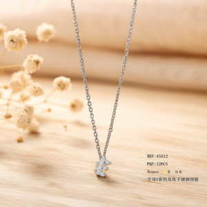 Collier pendentif lettre E en diamant, chaîne en acier inoxydable 6 mm, style collier, bijoux tendance - Product Image 3