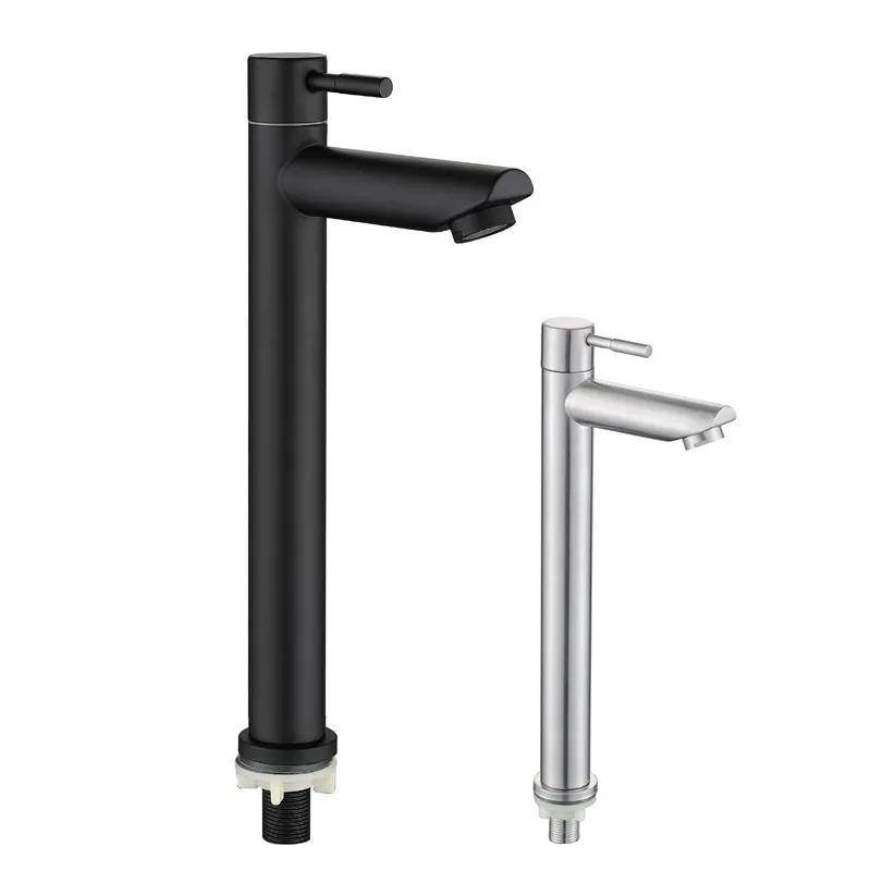 Black Color Tall Body 304 Stainless Steel Basin Faucet Deck Mounted Cold Water Single Handle Basin water Tap For Bathroom