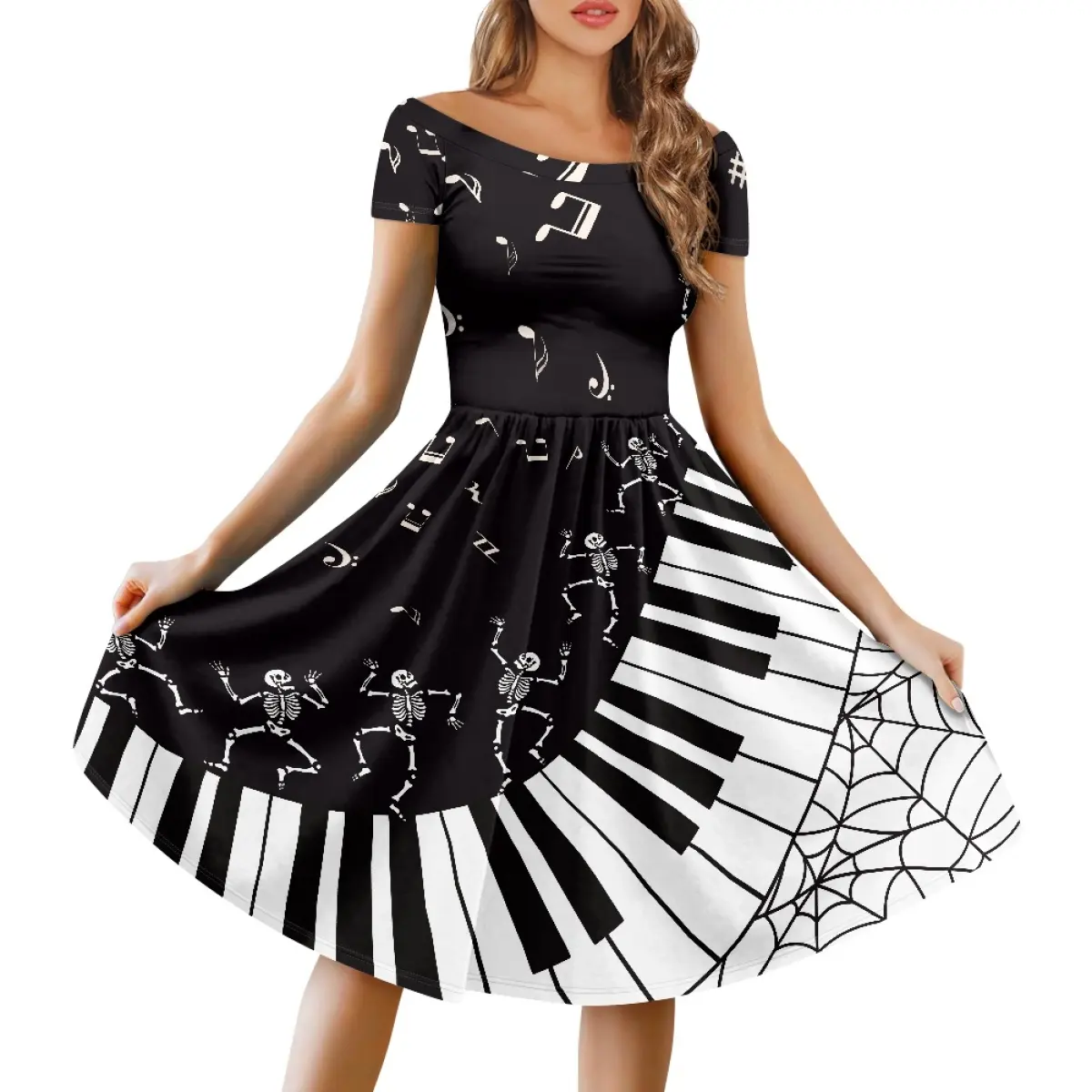 Personaliseer Chique Off Shoulder Jurk Met Korte Mouwen En Krijg Ieders Aandacht In Halloween Night Charming Lady