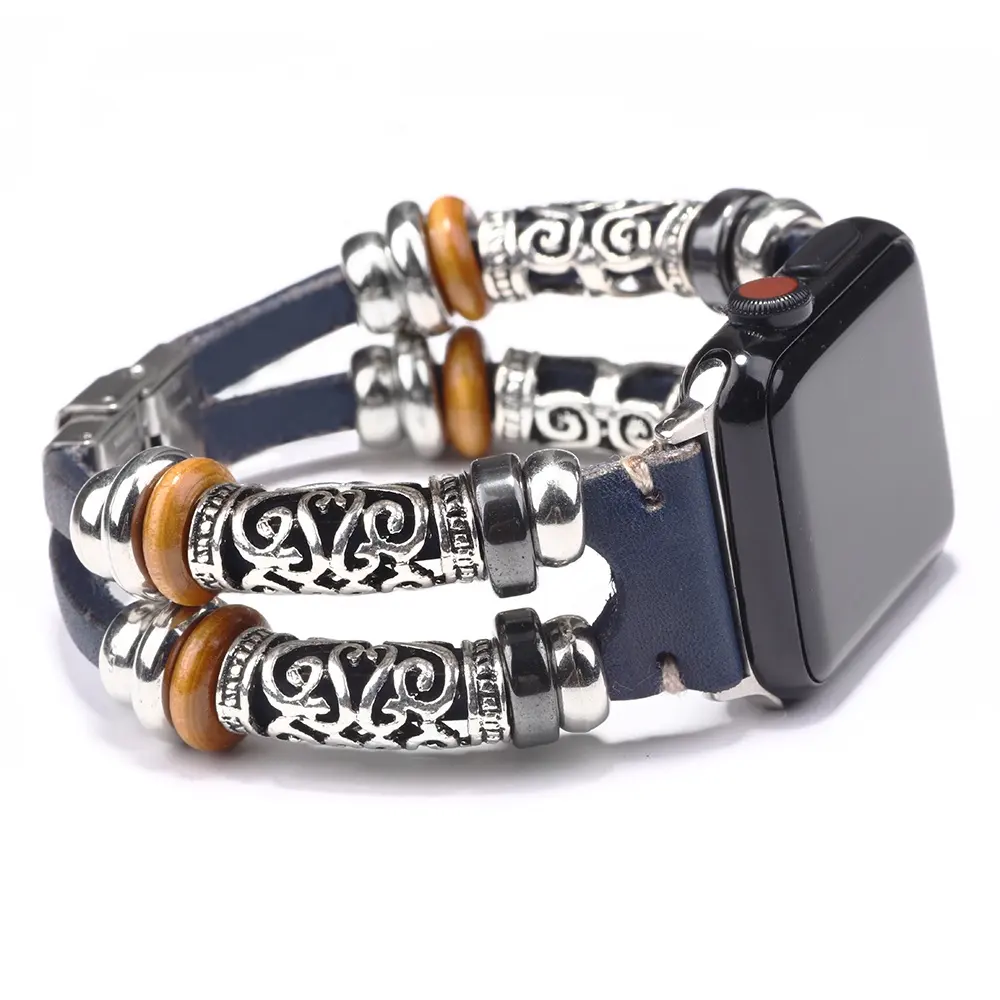 Women men alloy silver charms I-watch genuine leather wristband bracelet watch bands as gift