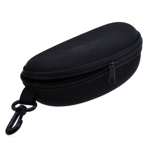 Eyeglasses Case Sunglasses Case EVA Hard <b>Shell</b> Zipper Closure With Carabiner Hook Rectangle Shape 3-5.9in Solid Black - Product Image 1