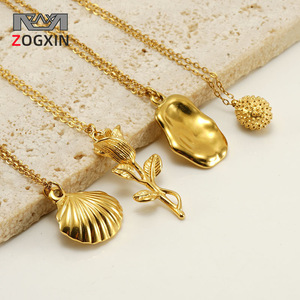 ZOGXIN Gold Plated Stainless Steel Necklace Rose Shell Pendant Women Fashion Jewelry Gift 18K Plated Chain Necklaces - Product Image 1