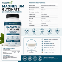 Capsules de glycinate de magnésium en gros, complément alimentaire végétarien à base de bisglycinate de magnésium, conditionnement en flacon
