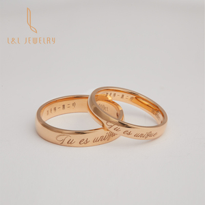 Bất 10k 14k 18K vàng cưới vài chiếc nhẫn với tên ban nhạc Vàng Hồng Trắng Vàng bezel thiết lập tùy chỉnh tên khắc - Product Image 2