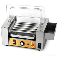 Mini Grill Électrique à 5 Rouleaux en Acier Inoxydable pour Hot-Dogs avec Couvercle Rond, Machine Commerciale à Rôtir les Saucisses pour Snack-Bar