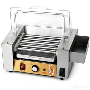 Mini Griglia Elettrica a 5 Rulli in Acciaio Inox per Hot Dog con Coperchio Rotondo, Macchina Commerciale per Arrostire Salsicce per Negozi di Snack - Product Image 2