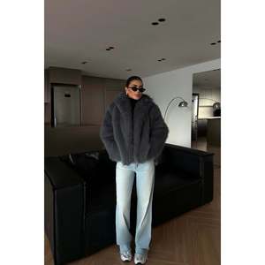 Slender Style Dyed Vintage Print Overcoat Long <b>Fox</b> <b>Fur</b> Trench Single Button Closure Silk Wool Available Smoked Leinster Color - Product Image 3