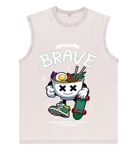 Gilet oversize pour homme délavé, imprimé dessin animé Brave Noodle <span class=keywords><strong>Bowl</strong></span> <span class=keywords><strong>Skate</strong></span>, style <span class=keywords><strong>skate</strong></span> urbain pour jeunes, entrepôt USA, vente en gros - Product Image 5