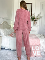 Pyjama thermique d'hiver en flanelle pour femme, 100 % polyester, 220 g, uni, col lisse, manches longues, longueur intégrale, cordon de serrage, vacances, ODM