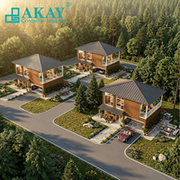 Rumah Villa Prefabrikasi Modular AKAY Custom 20ft 40ft, Rumah Kontainer Ekspansiabel dengan Saluran Air dan Listrik Tersembunyi