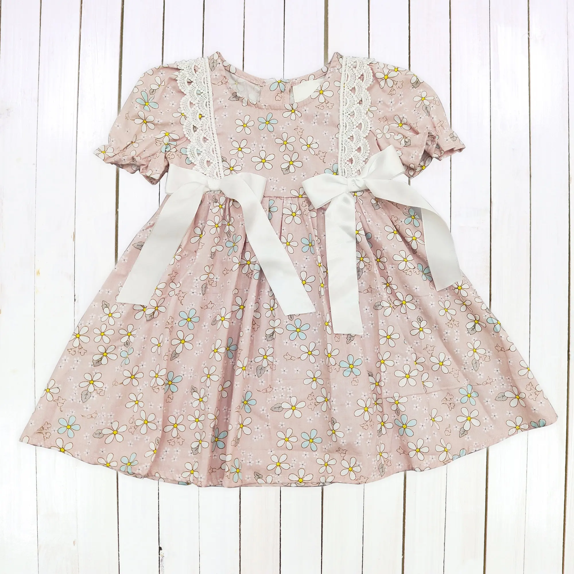 Waist ribbons style kid children clothing dress floral pattern fashionable with lace toddler girls dresses clothes for baby