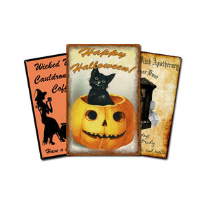 Póster Metálico Vintage al por Mayor para Halloween, Día de Todos los Santos, Decoración para el Hogar, Bar, <span class=keywords><strong>Pub</strong></span>, Casa, Día de Pascua, Calcomanías de Pared con Diseño de Calabaza y Gato, Letrero de Metal - Product Image 1