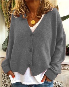 Herbst-Winter-Cardigan für Damen mit V-Ausschnitt, Locker Geschnittener Pullover mit Knopfleiste, Überschnittene Schultern, 3-Knopf-Design, Lässiger, Gemütlicher, Weicher Strickmantel - Product Image 3