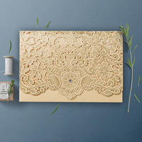 Carte d'invitation de mariage floral de luxe coupée au Laser rouge doré, diamant, décoration de réception de bébé, fournitures de fête