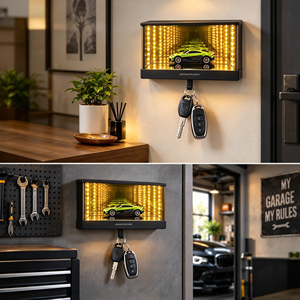 Wall Mount Infinite <b>Garage</b> Key Holder with <b>LED</b> <b>Light</b>, Car Model Display Key Hook Rack - Product Image 3
