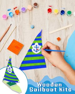 Kits de bateaux à voile en bois DIY pour enfants, modèle de <span class=keywords><strong>bateau</strong></span> en bois brut à peindre et décorer, cadeau créatif fait main pour les fêtes - Product Image 4