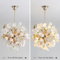 BGST Usine Salon Pendentif Lampe De Luxe Ménage Créativité Artistique Gingko Feuille Lustre En Céramique Pendentif Lumière