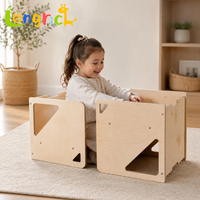 Juego de Silla Cubo Convertible Montessori con Modo Mesa y Diseño de Abedul, Muebles Unisex para Niños Pequeños para Uso en el Hogar y Guardería