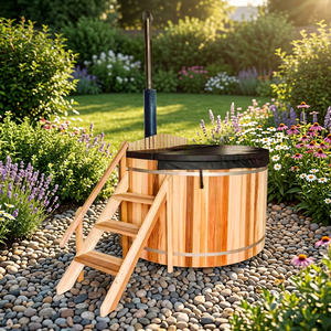 Bain à remous extérieur traditionnel en cèdre rouge canadien pour 4 personnes avec couvercle – En stock - Product Image 1