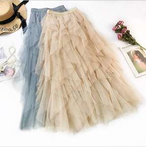 Ecowalson Mode Tutu Tüll Rock Frauen Langer Maxirock Frühling Sommer Koreanisch Schwarz Rosa Hohe Taille Falten rock Weiblich - Product Image 3