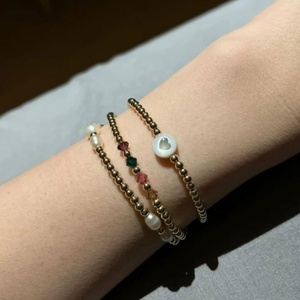 Bracelet tendance en acier inoxydable plaqué or 18 carats avec perles lettres et breloques œil porte-bonheur, fait main, perles d'hiver, bijoux pour elle, cadeaux - Product Image 6