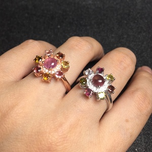 Bague de mariage tendance en forme de fleur en argent sterling 925 rhodié avec pierre précieuse naturelle en tourmaline, fabriquée à l'usine de Panyu à Guangzhou - Product Image 4