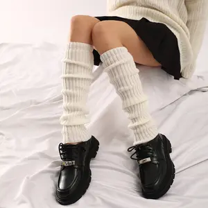 Plus Long 70cm White Acrylic Fiber Leg Coverings With Elastic Non-Slip Warm Stocking Fashion Wear Women's Socks