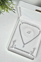 Parure de bijoux de mariage et de fiançailles en moissanite 4 pièces (collier en Y, boucles d'oreilles, bracelet, bague) en argent sterling, fabriquée au Vietnam