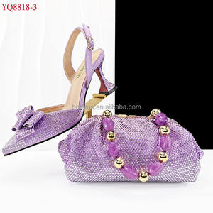 YQ8818 femmes talons moyens chaussures et ensembles de sacs compensés chaussures à bout fermé et ensemble de sacs avec strass et décor de pierre pour les fêtes - Product Image 3