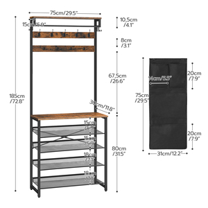 HOOBRO <span class=keywords><strong>Porte</strong></span>-<span class=keywords><strong>manteau</strong></span> en métal à 5 niveaux avec banc et rangement pour chaussures pour meubles de maison et couloir <span class=keywords><strong>industriel</strong></span> - Product Image 2