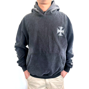 Men's Washed Hoodies & Sweatshirts Custom No <b>String</b> Graphic Logo Heavy Weight 100% Cotton Acid Wash <b>Black</b> Cropped Hoodie for Men - Product Image 4