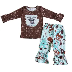 Venta al por mayor conjunto de ropa de bebé 6 chica terno-Conjuntos de ropa de manga larga para bebé y niña, pantalones de teñido de vaca, color café, 1 año